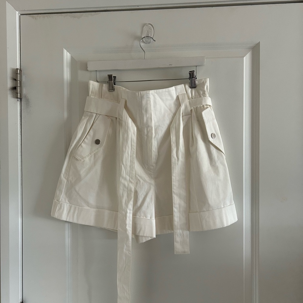 Reiss Ivory High-Waist Tie-Belt Shorts - Picture 2 of 9